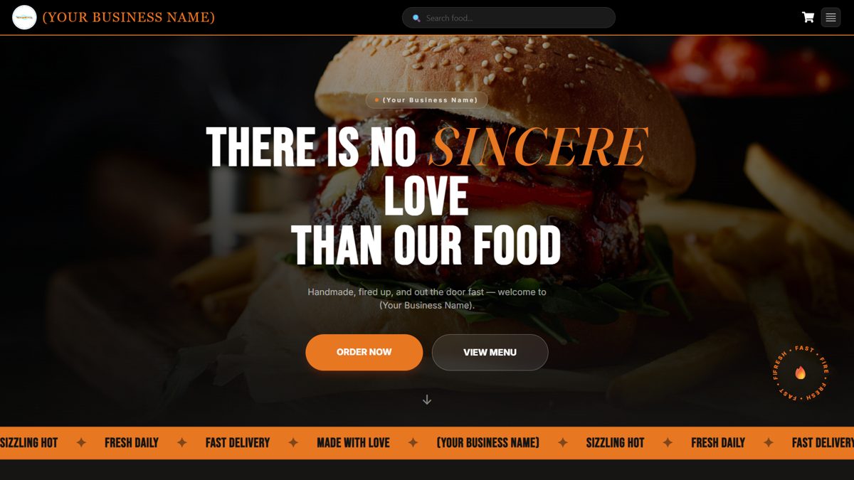 RAESYN landing page — food ordering platform hero section